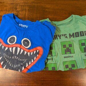 Poppy Playtime and MINECRAFT Huggy Wuggy Face Blue Shirt boys sz L  b